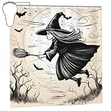 DUWAA Duschvorhang mit Halloween-Hexen-Motiv, waschbar, 183 x 183 cm, wasserdichter Stoff-Duschvorhang