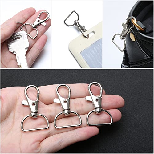 20 Pcs Swivel Lobster Clasps with D Rings, 1 inch Silver Swivel Keyring Clasps for Crafts Bag Making Jewellery Making Lanyard Pet Leashes Ropes