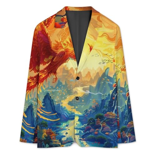 Flying Dragon Phoenix Bird Mens Blazer Two Button Sport Coat Lightweight Suit Jacket for Travel Business Wedding3