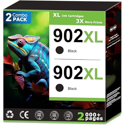 902XL Black Ink Cartridges Compatible With HP 902 Black Ink (2 Pack) Compatible with HP OfficeJet Pro 6968 6978 6950 6958 6979 6962 6956 6960 6970 6975 Printer High Yield Updated with V19.8.1 Chip