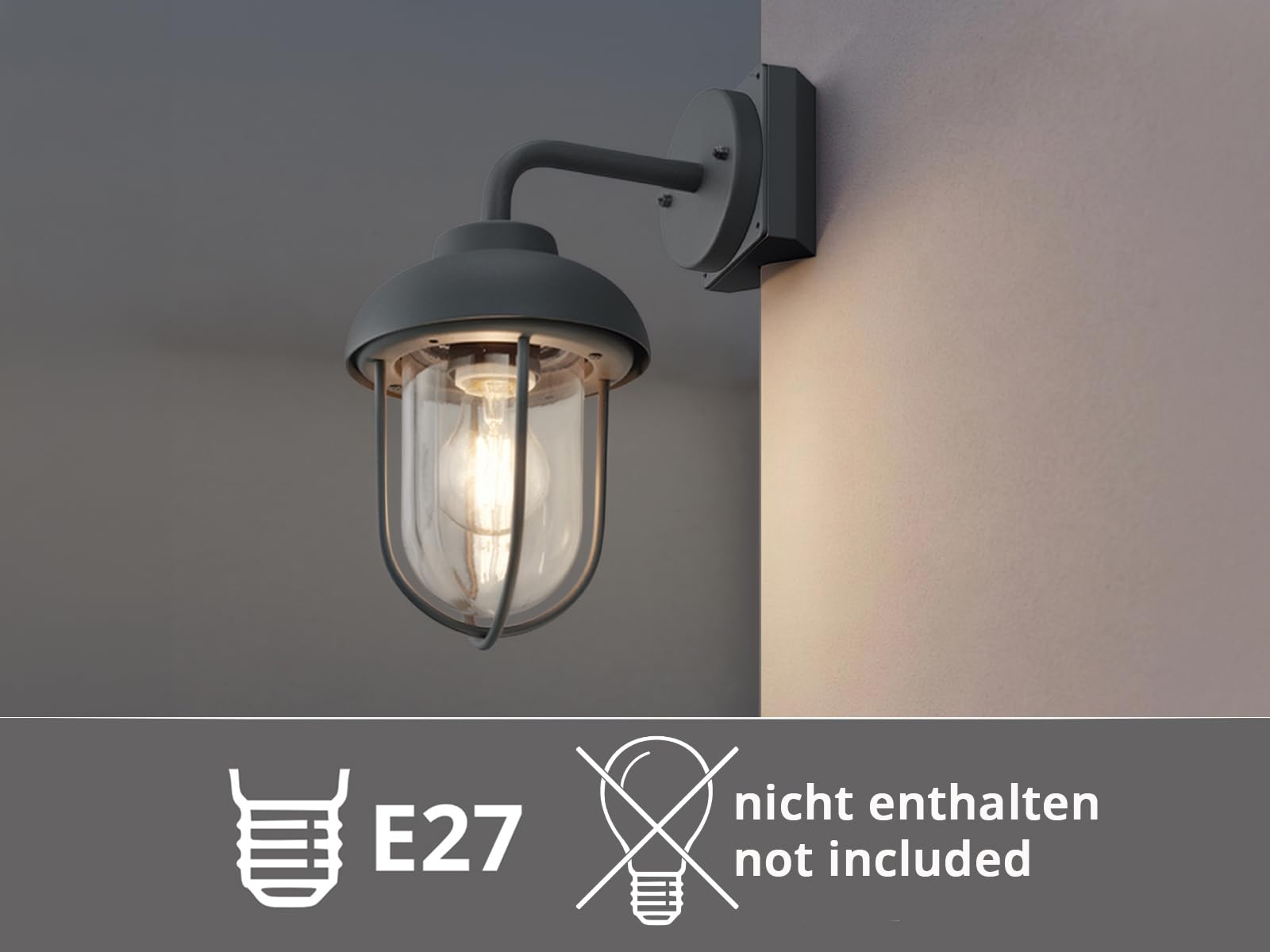 meineWunschleuchte Außen-Wandleuchte in Anthrazit Wandlaterne hängend | mit Eckbefestigung, Höhe 33cm, Aluminium mit Glas, Schutzklasse IP44, Fassadenbeleuchtung Hauswand, Außenlaterne Vintage