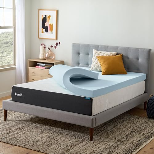 Lucid 4 Inch Cooling Gel Memory Foam Mattress Topper, Ventilated...