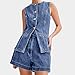 Women's Denim 2 Piece Set Casual Business Sleeveless Jean Blazer Vest Tops and Shorts Outfit Tracksuits Business Sets Fashion