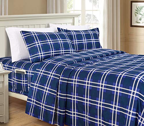 Elegant Comfort Luxury Soft Bed Sheets Plaid Pattern - 1500 Premium Hotel Quality Microfiber Softness Wrinkle and Fade Resistant (6-Piece) Bedding Set, King, Navy Blue
