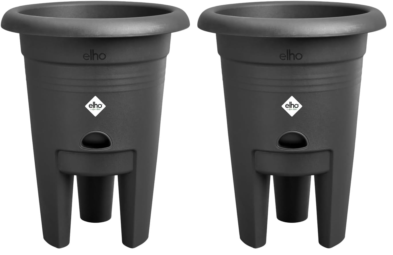 elho Green Basics Erdbeertopf 22 cm – Pflanztopf für den Anbau von Erdbeerpflanzen – inklusive Wasserreservoir – 100% recycelter Kunststoff - Schwarz/Living Schwarz (Packung mit 2)