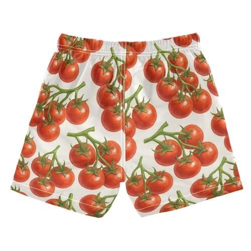 DOMIKING Tomato Branch Vegetable Beige Boys' Swim Wear with Mesh Lining Elastic Drawstring Beach Shorts for Child Boy Quick Dry XL2