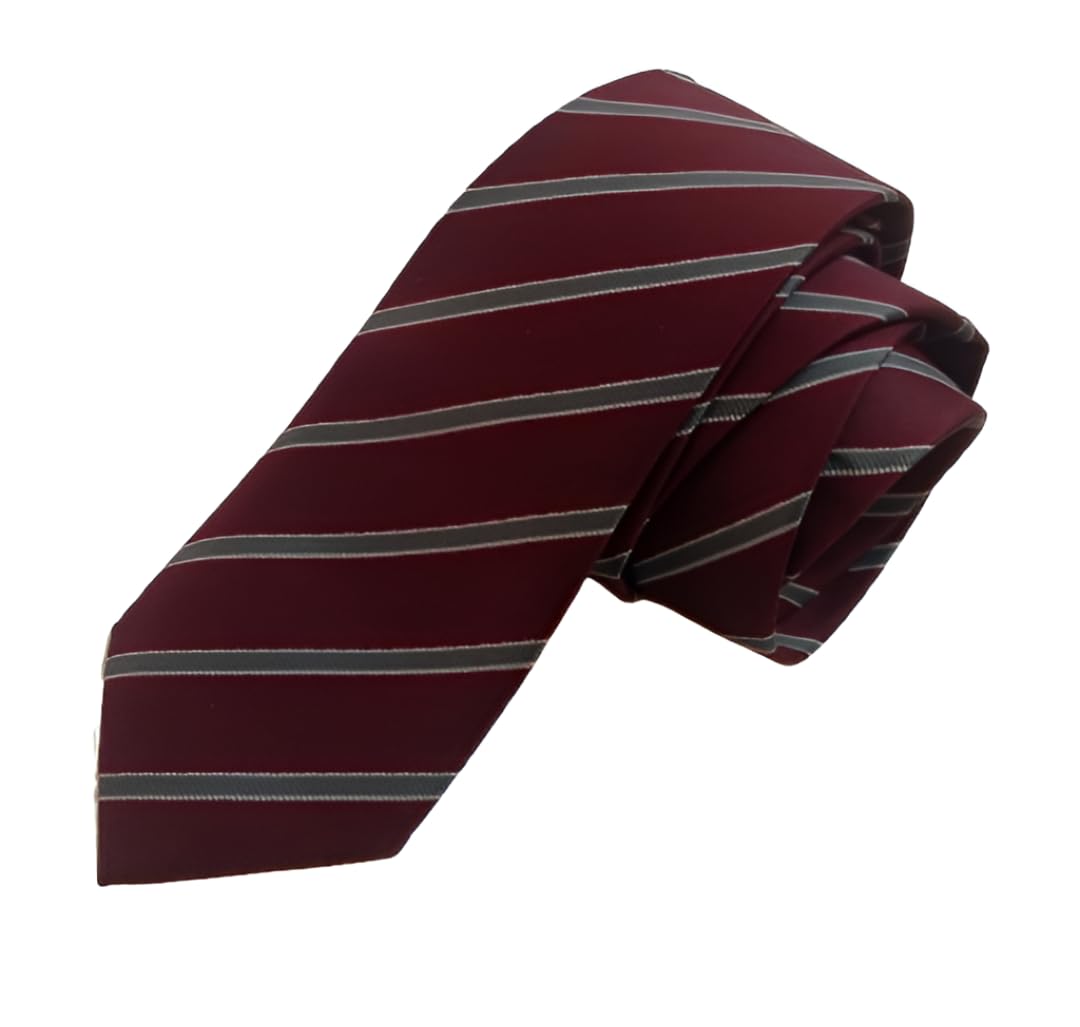 justin dustin Microfiber Striped Necktie, Burgundy with Grey Diagonal Stripes, Formal Wear-picture-32