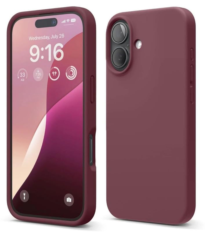 Image of Premium Liquid Silicone Case for iPhone 16 Plus - Slim Full Body Protective Back Cover with Soft Microfiber Lining, Anti-Slip Grip Scratch Resistant Phone Case (Maroon)