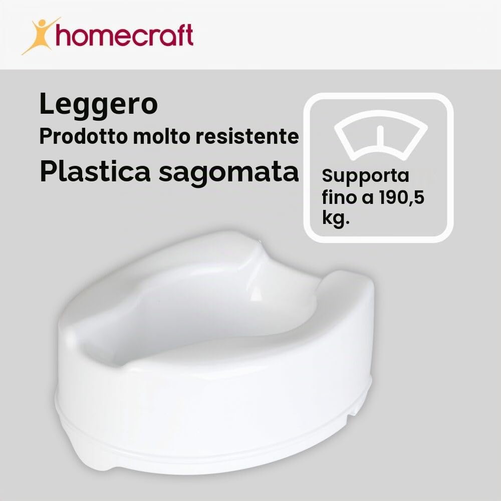 Homecraft Sedile WC rialzato Savanah senza coperchio, supporto allungato e rialzato per anziani, disabili e utenti disabili, colore bianco, 150 mm (6")