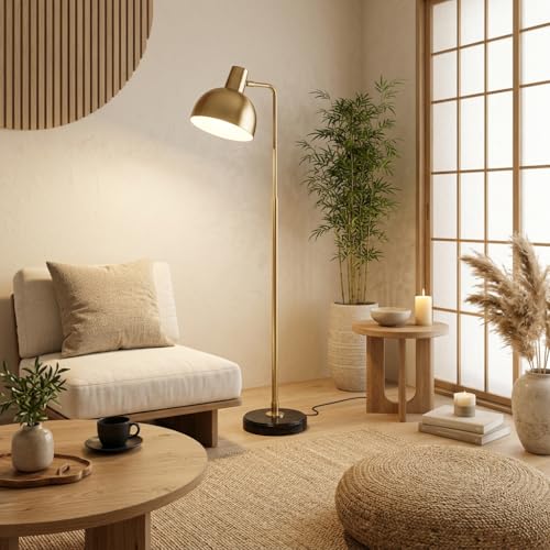 Image of Floor Lamp 3-Color CCT (Warm + Natural + Cold White) Gold Metal Standing Lamp for Living Room Bedroom Reading Corner Study