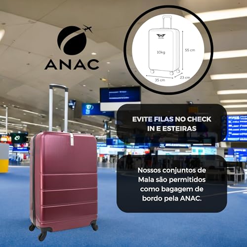 Falcon Line Mala De Viagem ABS Mala de Bordo a Mão Pequena 10kg Cadeado seguindo Padrão ANAC com 4 R