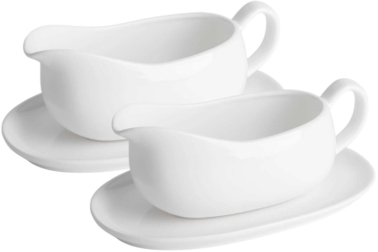 Salsiera in ceramica da 400 ml con vassoio piattino, confezione da 2 server per salse in porcellana con manico, beccuccio resistente alle fuoriuscite, per sugo di carne, brodo