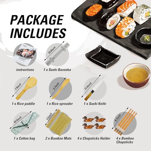 image for ISSEVE Sushi Making Kit Sushi Bazooka Maker with Bamboo Mats and Chops