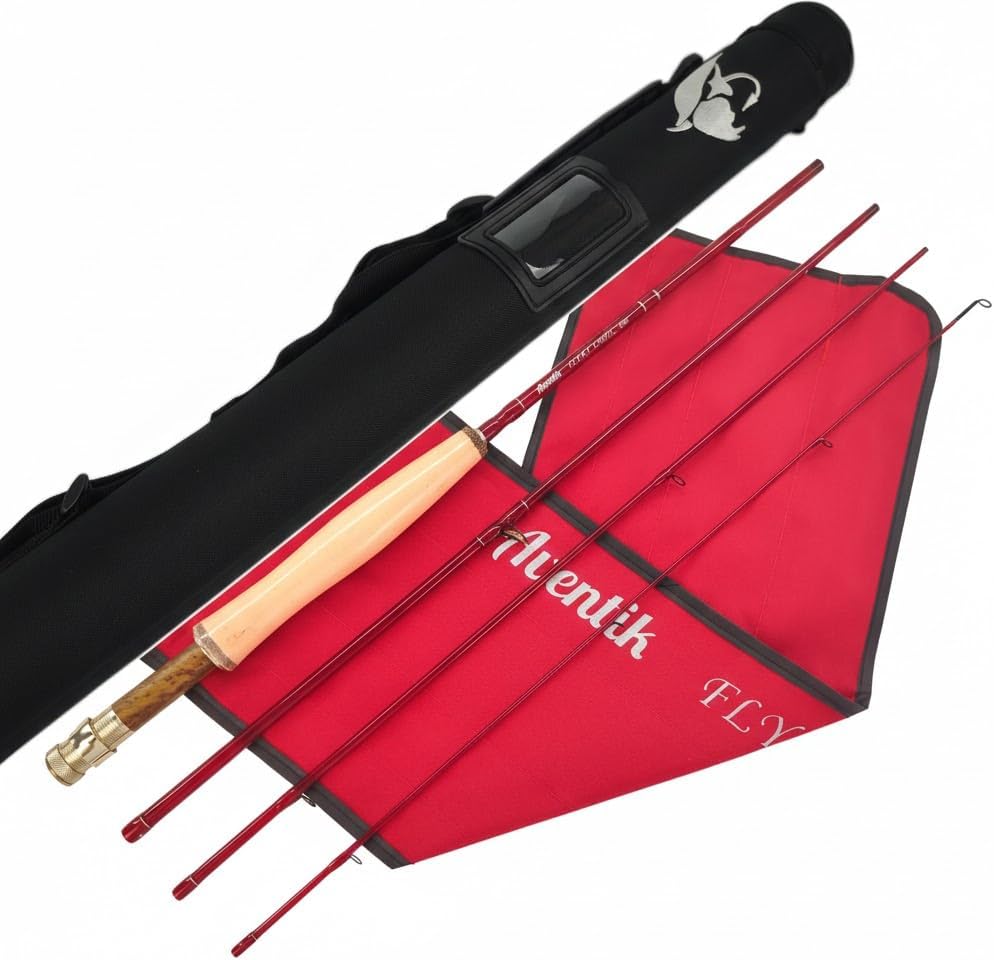 Aventik S-Glass Fly Fishing Rod, 6–8ft 1/2/3/4/5/8wt, Ultralight Classic Medium-Fast Action Super Fiberglass Fly Rod, Red/Orange/Brown/Yellow/Green, with Carrying Case