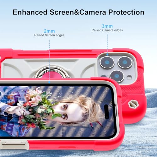 Image of MARKILL Compatible with iPhone Case with Ring Stand, Military Grade Drop Protection Full Body Rugged Heavy Duty Protective Durable Cover iPhone. (Hot Pink, iPhone 16 Pro 6.3 inch)