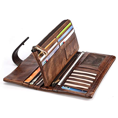 Wallet Women, Genuine Leather Wallet for Women, Vintage Long Clutch With Multiple Card Slots, RFID Blocking Credit Card Holder (Coffee)2