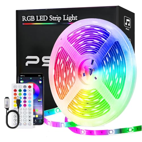 PSTAR LED Strip 15M, Bluetooth LED Streifen RGB mit IR-Fernbedienung APP Steuerbar Musikmodus, Timer-Einstellung, LED Streifen Selbstklebend für Beleuchtung von Haus, Party, Küche