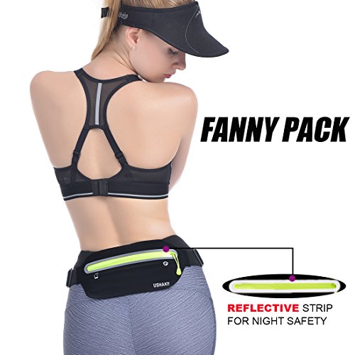UShake Slim Running Belt, Ultra Light Bounce Free Waist Pouch Fitness Workout Belt Sport Waist Pack Exercise Waist Bag for Apple iPhone 8 X 7 6+ 5s Samsung in Running Gym Marathon Cycling(04BK)