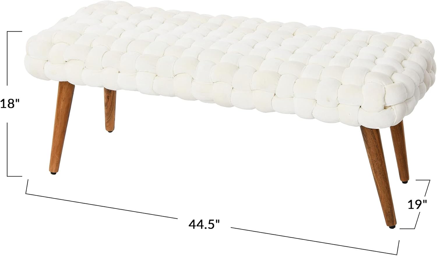 Creative Co-Op Boho Chunky Woven Velvet Entryway Bench with Wood Legs, Cream and Natural