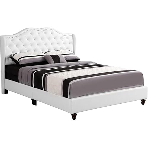 Joy Faux Leather Upholstered Queen Bed in White