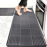 Kitchen Mats For Floor 2 Piece Cushioned Anti Fatigue Kitchen Plaid Rugs Set Non Slip Waterproof Comfort Foam Standing For Laundry,Desk,Office,Bathroom,Apartment Decor,17.3'X29'+17.3'X47',Black