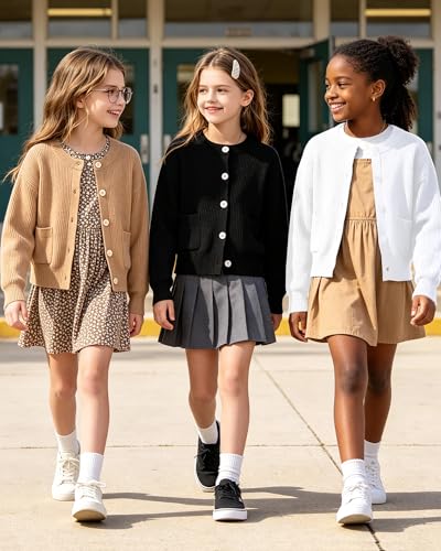 Image of Girls Cardigan Chunky Knit Uniform Sweater with Pockets 5-14Y