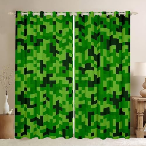 Rideaux de joueurs mineurs pixelisés verts finis les reflets sur l'écran