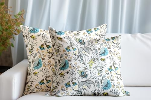 Image of Pure Cotton Quilted Cushion Cover 16x16 Inch | Anokhi Print Decorative Throw Pillow Cover | Soft Cotton Sofa Cushion Cover with Hidden Zipper | Living Room Bedroom Home Decor
