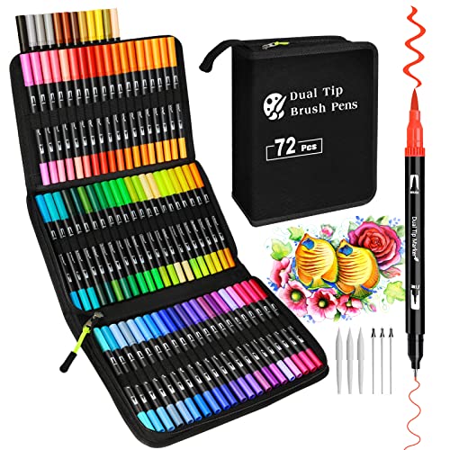 KAZATE Rotuladores Lettering 72 Colores Rotuladores Punta Pincel Doble Punta, Lettering Kit para Niñas Niños Adultos de Mandalas Caligrafía