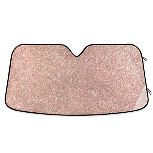 Glitter Rose Gold Car Sun Shield Sparkle Confetti Sun Shade Windshield UV Ray Protection Foldable Sun Visor for Front Window Blocks Automotive Interior Accessories 55 X 27.6 in