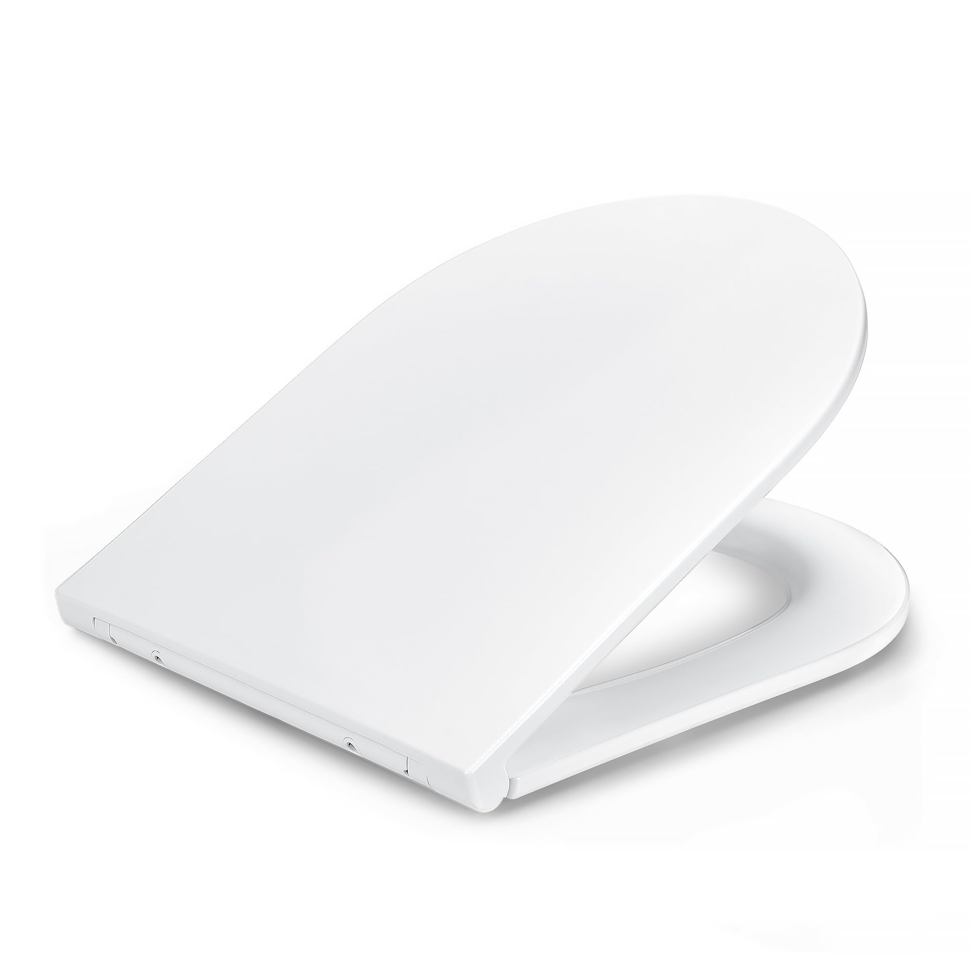 Amazon Basics D-Shape Toilet Seat, Soft-Close, Quick-Release Hinges, Universal Size, Anti-Static Urea and Porcelain Finish, White