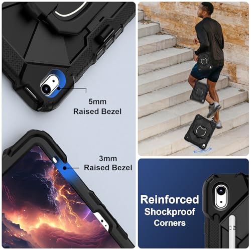 Image of Scnioy Case for iPad (A16) 11th Generation 11 Inch (2025) / iPad 10th Generation Case 10.9 Inch (2022) with 360 Rotating Stand Screen Protector Pen Holder Shoulder Strap, Black