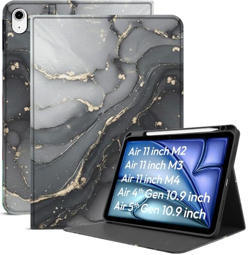 Image of Robustrion Case Cover for iPad Air 11 inch M4 / M3 / M2 (2024 /2025) / iPad Air 5th Generation Cover / 4th Gen 10.9 inch with [Pencil Holder Right Side] [Auto Sleep Wake] Folio Cover Case - Ocean Black
