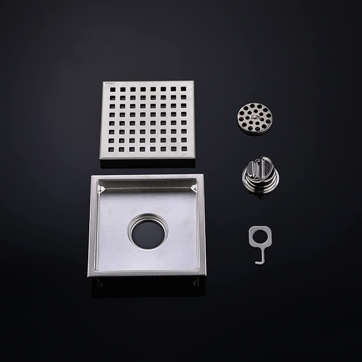 Desagüe de Piso, Cubierta de desagüe de Piso de Ducha, desagüe de desechos de Ducha Accesorio de Lavabo de Ducha Cuadrado Desagüe de Piso de Ducha de Acero Inoxidable 304-E-15cm * 15cm
