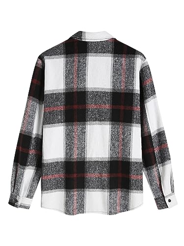 Image of ZAFUL Unisex Plaid Flannel Shirt Jacket Button Down Long Sleeve Pocket Coat Outwear | Mens Fall Clothes Lightweight Long Sleeve Button Down Flap Pocket Jacket Tops for Fall&Winter 2026