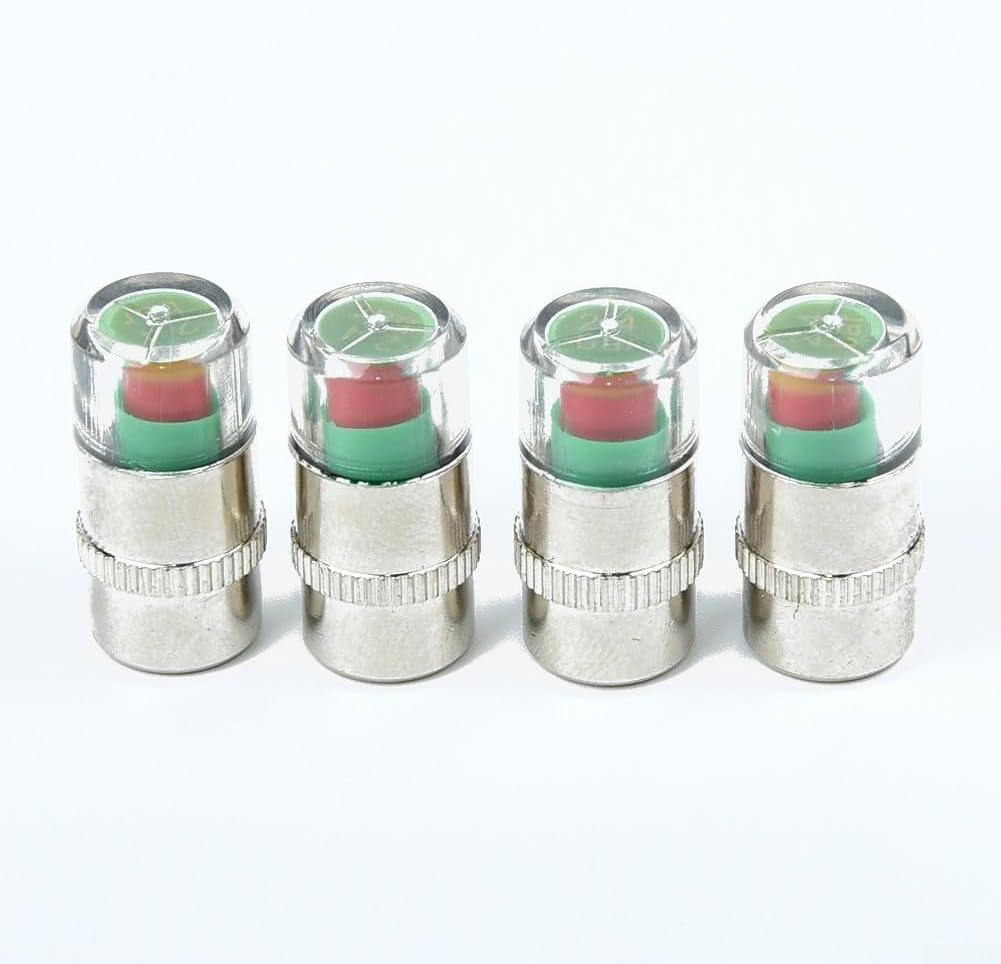 4-Pack Stainless Steel Tire Pressure Indicator with Visual Colour Coding (Green/Yellow/Red) for Car Wheels – Monitors 28-36 PSI /