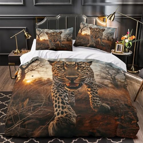 Housse de couette fermeture éclair léopard pour parure de lit facile à changer