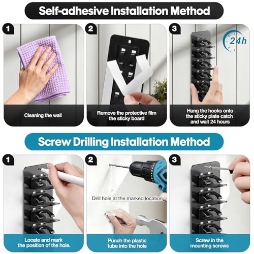 4 Pack Hat Organizer for Baseball Caps, Detachable DIY Hat Rack for Wall Hat Holder Hold up to 44 Hats, Baseball Cap Organizer Cap Holder Hat Hangers for Wall Closet Door Bedroom(4pcs,Black) - image 8
