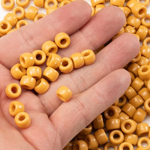 Image of Gxueshan 1000 Pcs Acrylic Bright Yellow Pony Beads 6x9mm Bulk for Bracelet Necklace Jewelry Making Earring Hair Braiding