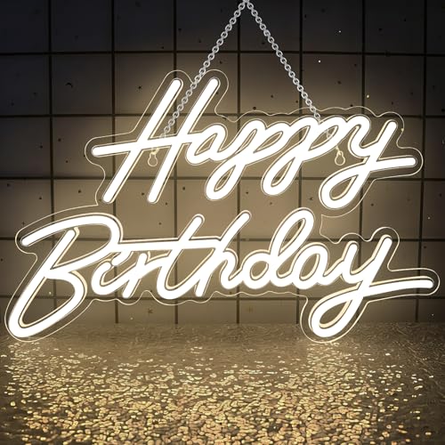 Happy Birthday Neon Sign for Wall Decor Dimmable LED Birthday Neon Light for Wall Decor Light Up Happy Birthday Led Signs for Backdrop Birthday Any Ages Bday Celebration Decoration Warm White