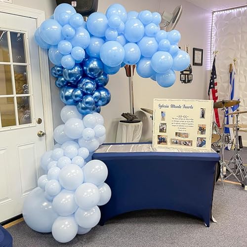 Image of Blue Balloons, 12 Inch Double Stuffed Metallic Light Blue Mixed Latex Balloon, Chrome Dark Navy Confetti Helium Balloons for Boys Men Birthday Baby Shower Graduation Space Theme Party Decorations