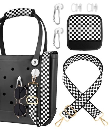 Bag Strap Crossbody Charms for Bogg Bag Accessories - Shoulder Strap Neoprene Luggage Handle Wrap for Suitcases & 2 Key Holders Checkered