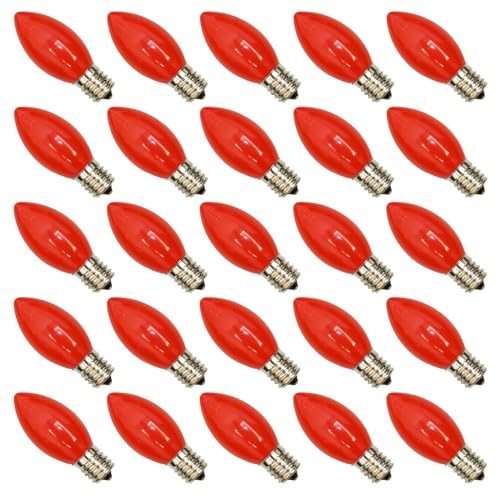 GOOTHY 25 Pack C9 LED Red Christmas Lights Bulbs 0.6W Shatterproof Red C9 Replacment Bulbs for Christmas Outdoor Patio String Lights LED E17 Base Bulb Night Light Bulbs Dimmable