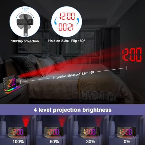 Oqimax Projection Alarm Clock, 7Inch Rgb Digital Alarm Clock With 10 Color Night Light thumb #3