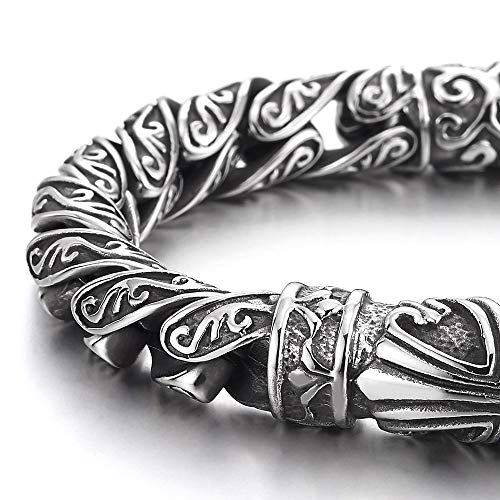 COOLSTEELANDBEYOND Retro Style Tribal, Mens Steel Cross Charm Vintage Link Chain Bracelet Spring Clasp, 8.7 Inches3
