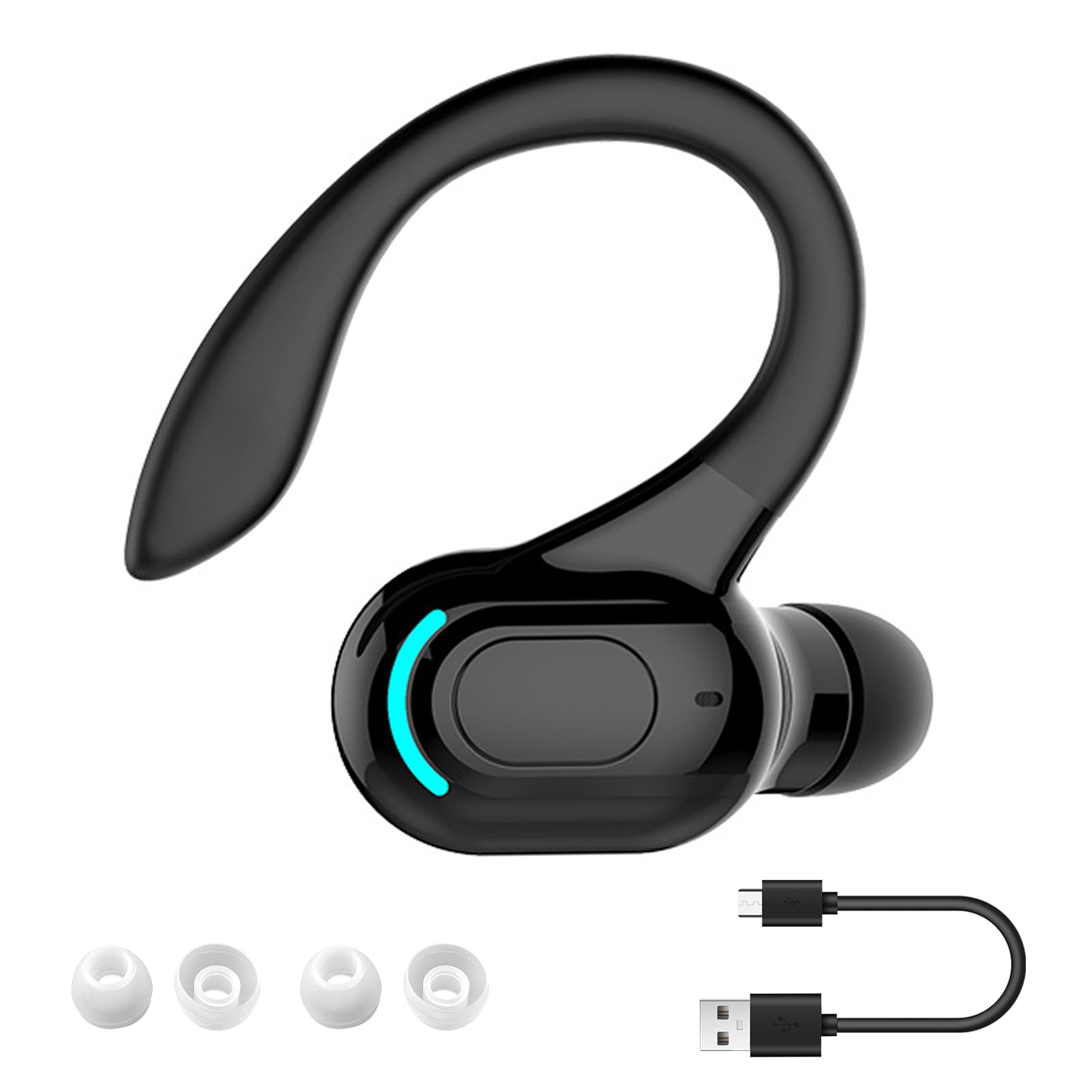Oreillette Bluetooth Sans Fil V5.2 Avec Micro Intégré, Écouteurs Sans Fil, Tour D'oreille 360°, 20h De Lecture, Tour D’Oreille Réduction De Bruit Écouteur Mono Pour Iphone, Android, Pc, Sport, Travail