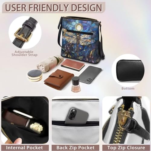 Image of Leather Women Crossbody Hobo Bag Satchel Purse Handbag with Adjustable Shoulder Strap and Zipper Pockets