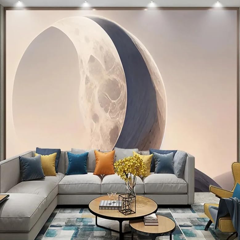 Papier peint photo 3D lune pour agrandir un salon et fond TV moderne