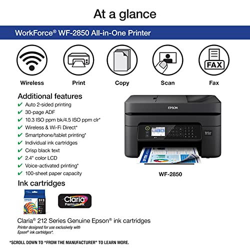 Image of Epson Workforce WF-2850 Wireless All-in-One Printer with Scan, Copy, Fax