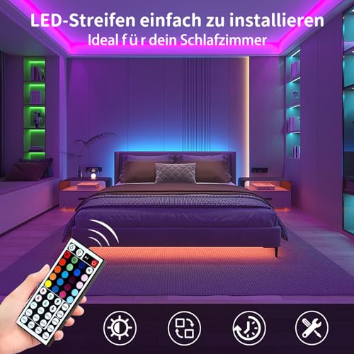 Keepsmile LED Strip 10M RGB, Bluetooth LED Streifen mit APP & Fernbedienung, Musik Sync, Dimmbar Farbwechsel Lichtband, Selbstklebend LED Beleuchtung für Zimmer, Schlafzimmer, Gaming, Party & Deko